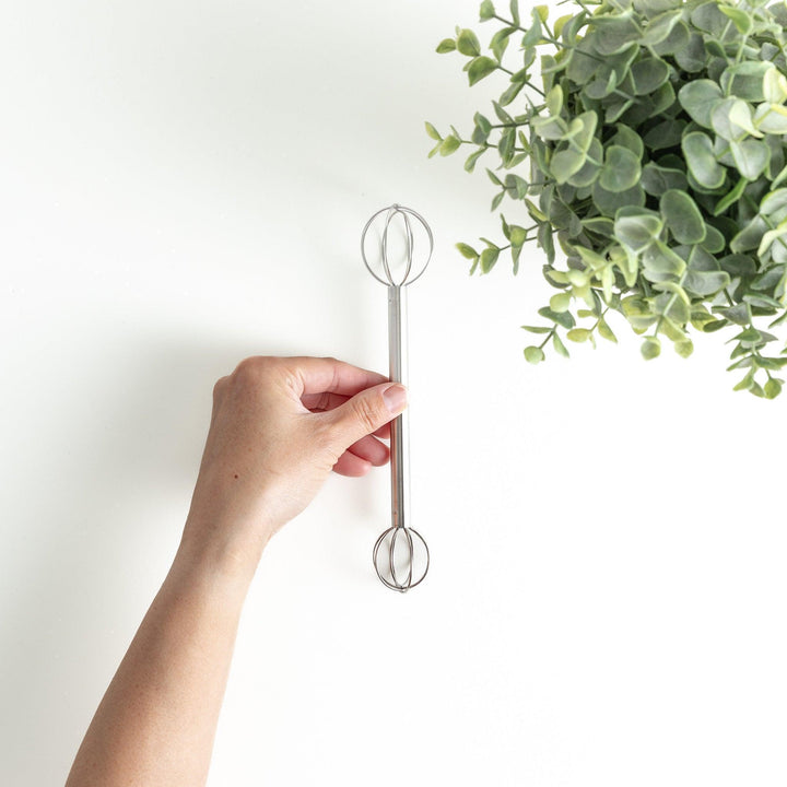 Double-ended stainless steel mini whisk with balloon-shaped heads on both sides
