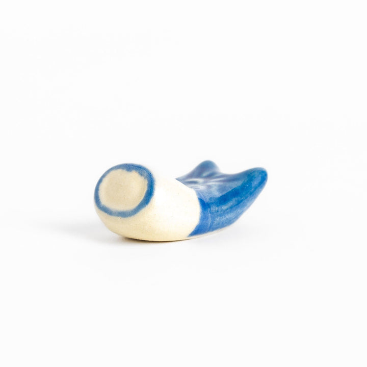 Ceramic chopstick rest shaped like a blue carp streamer, featuring hand-painted details and a charming traditional Japanese festive design.