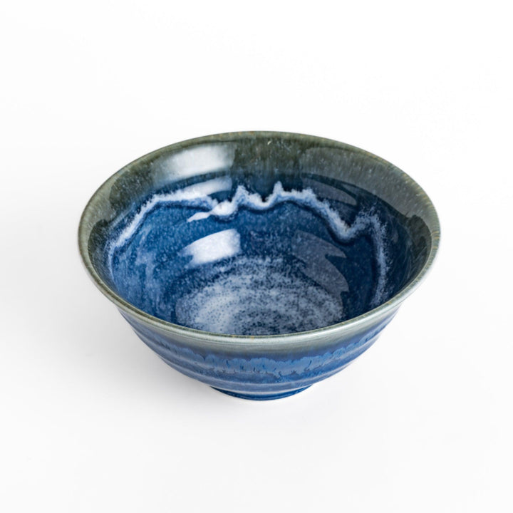 Ramen bowl with a stunning gradient of green and blue glazes, featuring a beautiful splash effect that adds a unique touch to your dining experience.