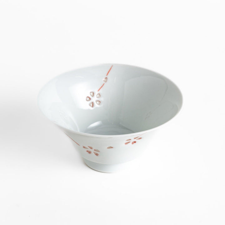 Colorful Petal Crystal Rice Bowl featuring delicate red flower petal designs on soft white porcelain, perfect for serving rice with a graceful touch.