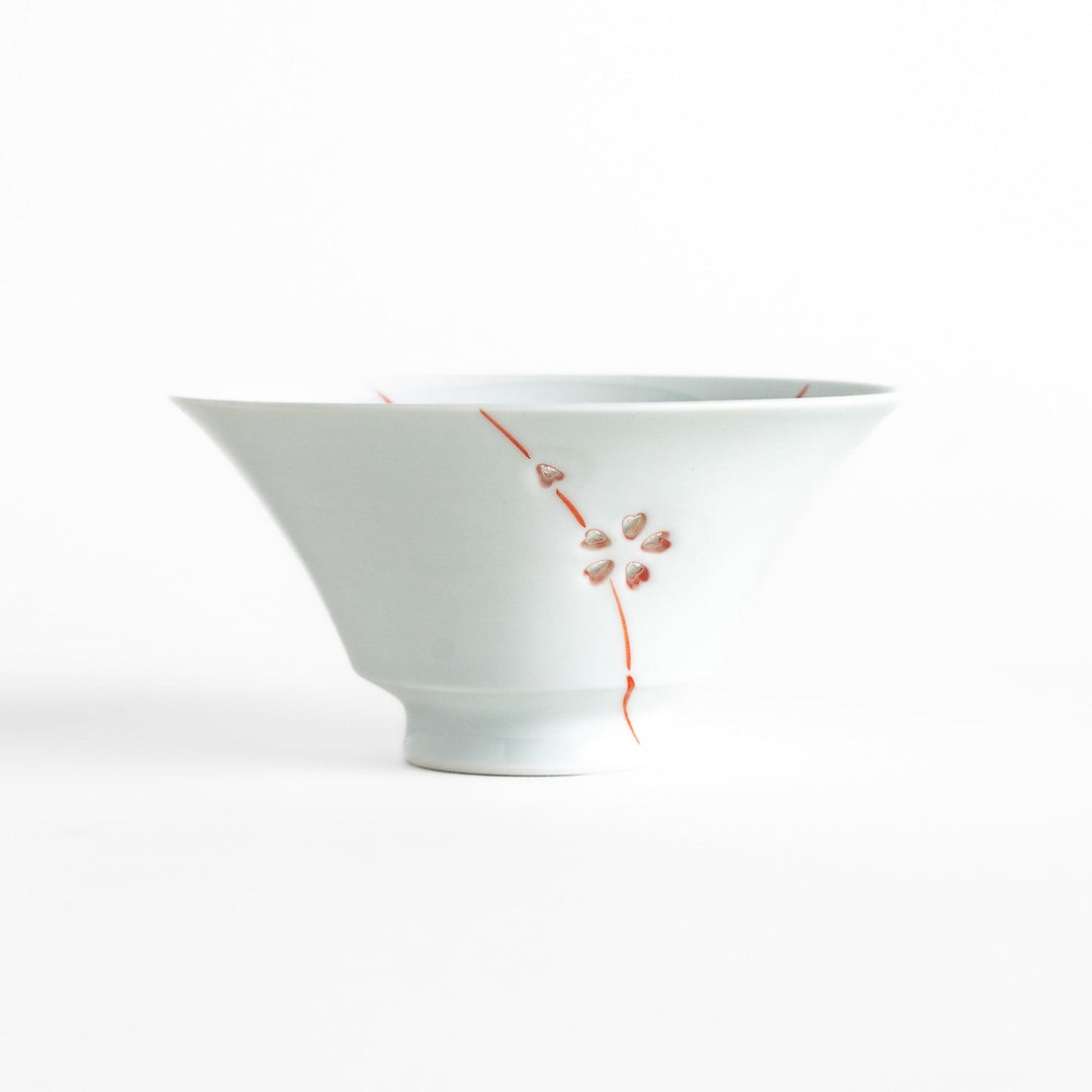 Colorful Petal Crystal Rice Bowl featuring delicate red flower petal designs on soft white porcelain, perfect for serving rice with a graceful touch.