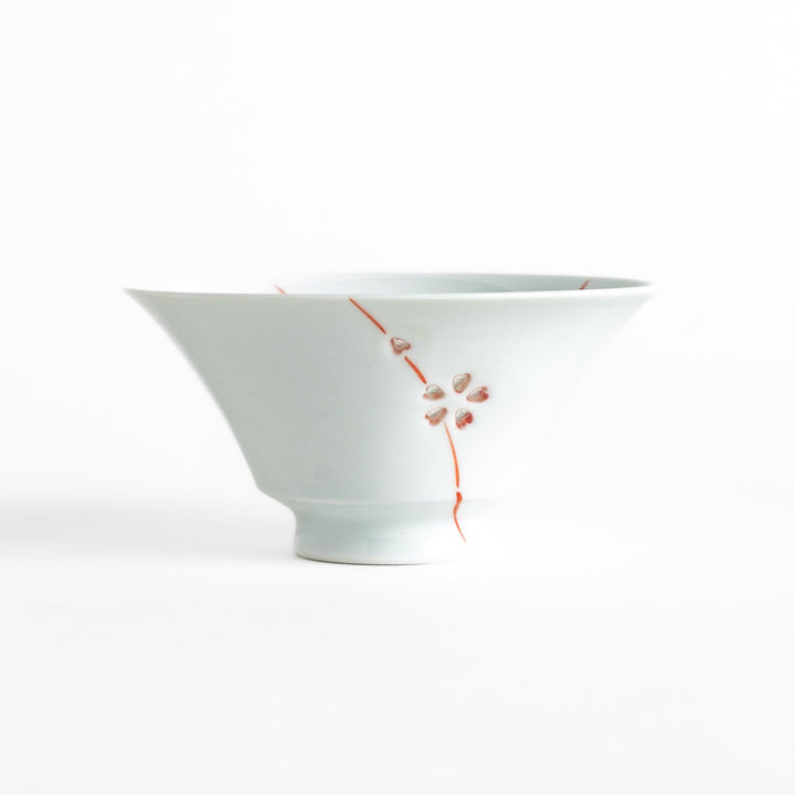 Colorful Petal Crystal Rice Bowl featuring delicate red flower petal designs on soft white porcelain, perfect for serving rice with a graceful touch.