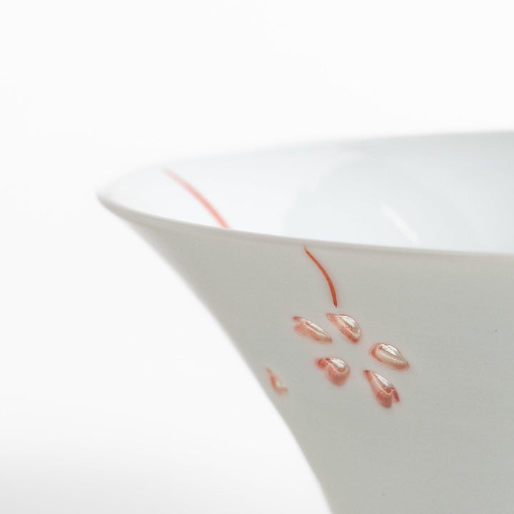 Colorful Petal Crystal Rice Bowl featuring delicate red flower petal designs on soft white porcelain, perfect for serving rice with a graceful touch.