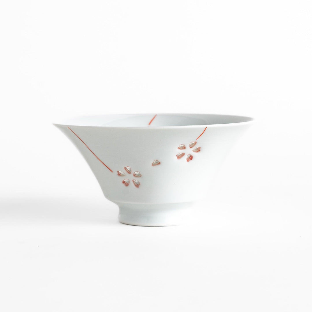 Colorful Petal Crystal Rice Bowl featuring delicate red flower petal designs on soft white porcelain, perfect for serving rice with a graceful touch.