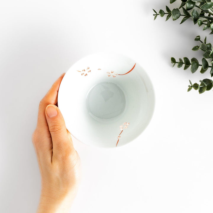 Colorful Petal Crystal Rice Bowl featuring delicate red flower petal designs on soft white porcelain, perfect for serving rice with a graceful touch.