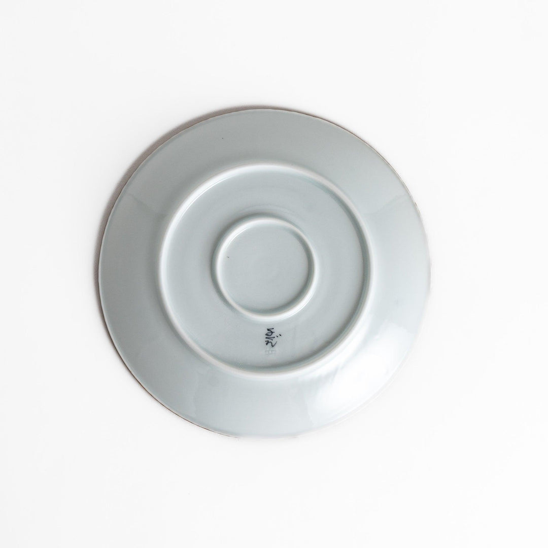 Blue and white floral patterned Salad Plate with a textured dark brown rim, ideal for serving small dishes and adding a touch of elegance to your table.
