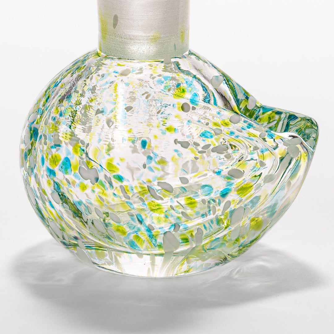Colorful green and blue speckled Ethereal Songbird soy sauce dispenser with a delicate bird design, adding charm and elegance to your table.