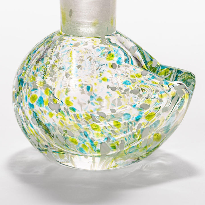 Colorful green and blue speckled Ethereal Songbird soy sauce dispenser with a delicate bird design, adding charm and elegance to your table.