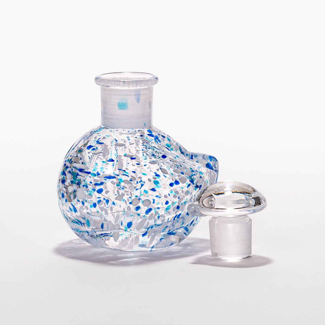 Blue and white speckled Ethereal Songbird soy sauce dispenser with a charming bird design, perfect for adding a cheerful touch to your dining experience.
