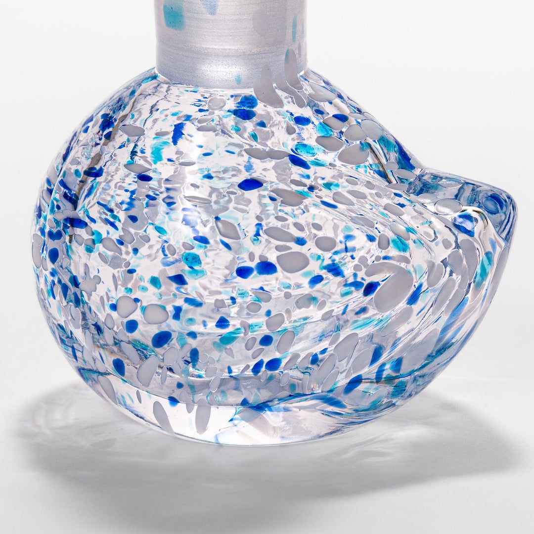 Blue and white speckled Ethereal Songbird soy sauce dispenser with a charming bird design, perfect for adding a cheerful touch to your dining experience.