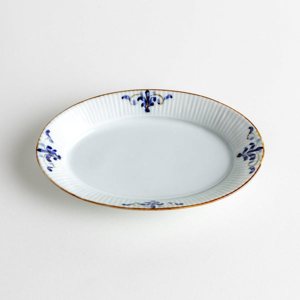 Floral Leaves Ridged Oval Dessert Plate