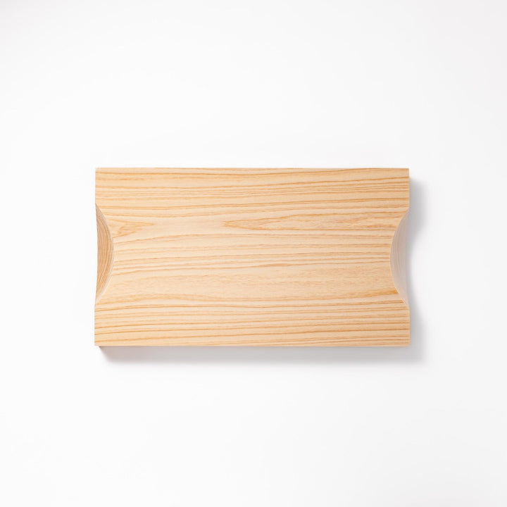 Rectangular hinoki wood sushi plate with circular well for ceramic dish, showcasing natural grain and smooth finish