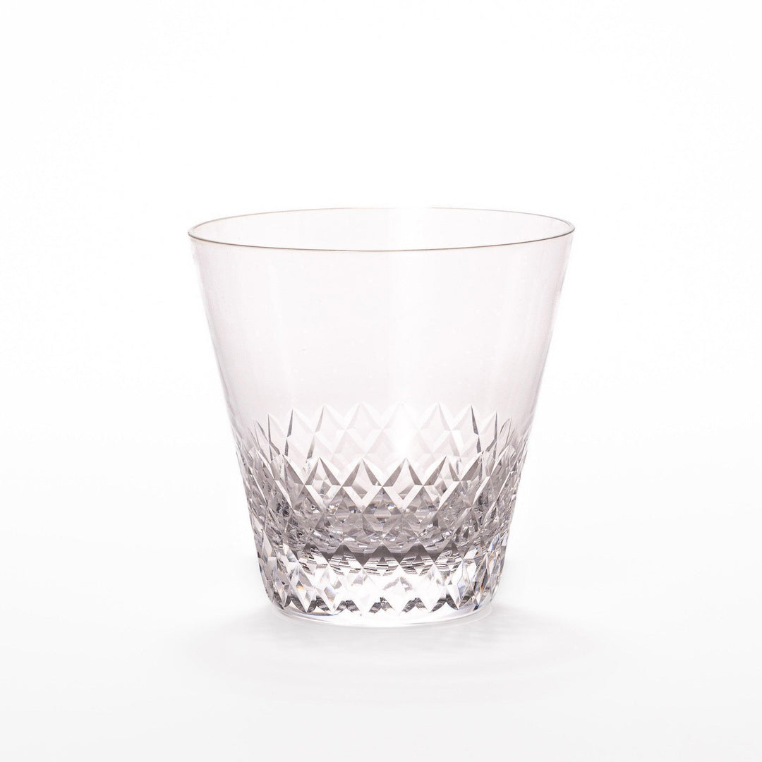 Clear nostalgia rocks glass with diamond-cut texture on the lower half, perfect for serving whisky, cocktails, or everyday beverages.