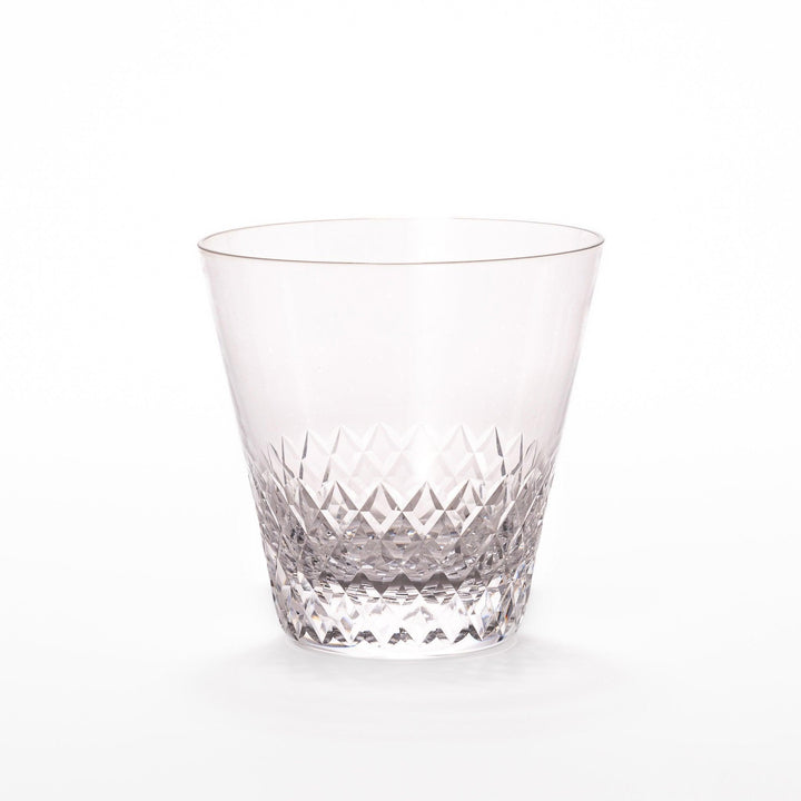 Clear nostalgia rocks glass with diamond-cut texture on the lower half, perfect for serving whisky, cocktails, or everyday beverages.