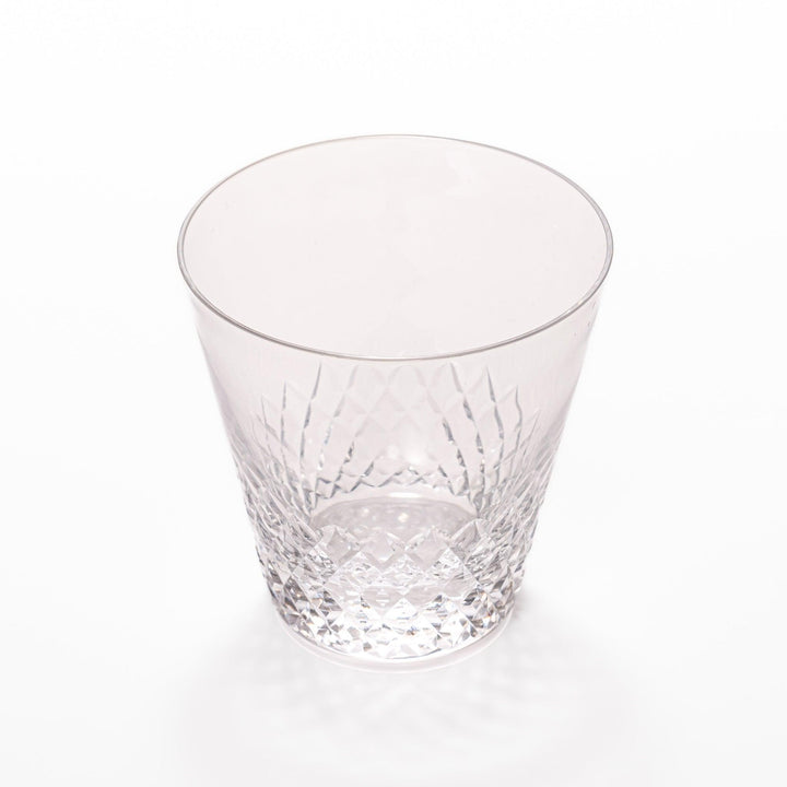 Clear nostalgia rocks glass with diamond-cut texture on the lower half, perfect for serving whisky, cocktails, or everyday beverages.