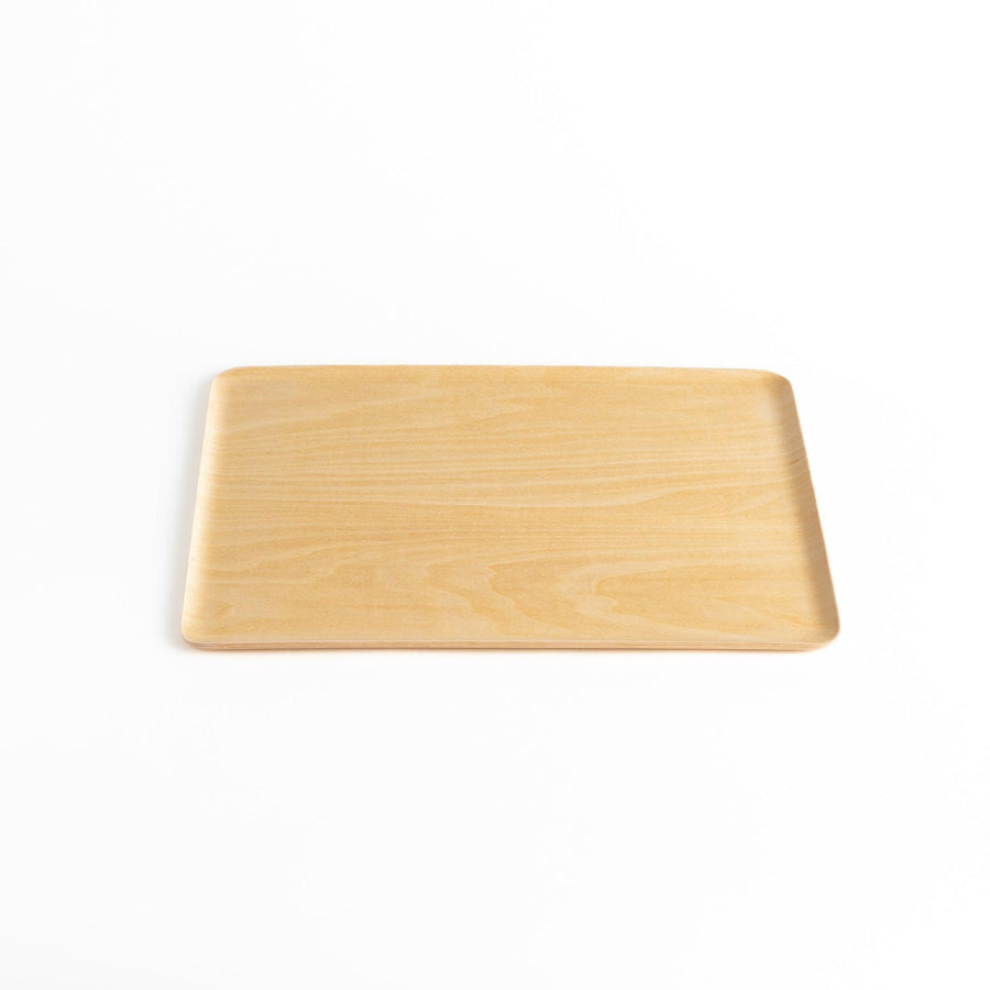 Light brown wooden serving tray with a minimalist design, perfect for serving meals, snacks, or drinks with a touch of natural simplicity.