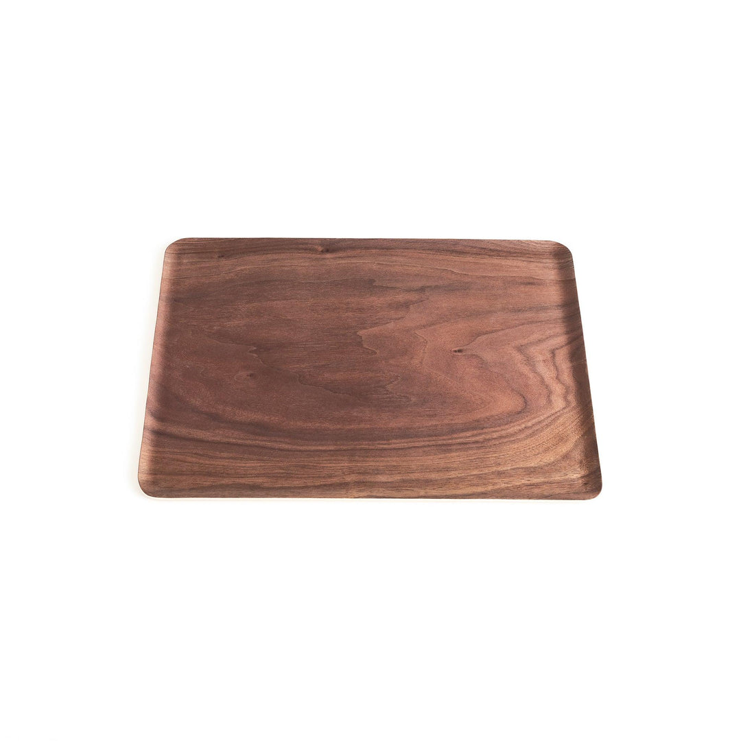 Rectangular walnut serving tray with a beautiful wood grain, perfect for serving breakfast, appetizers, or drinks with a touch of natural elegance.