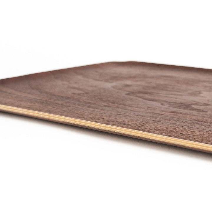 Rectangular walnut serving tray with a beautiful wood grain, perfect for serving breakfast, appetizers, or drinks with a touch of natural elegance.