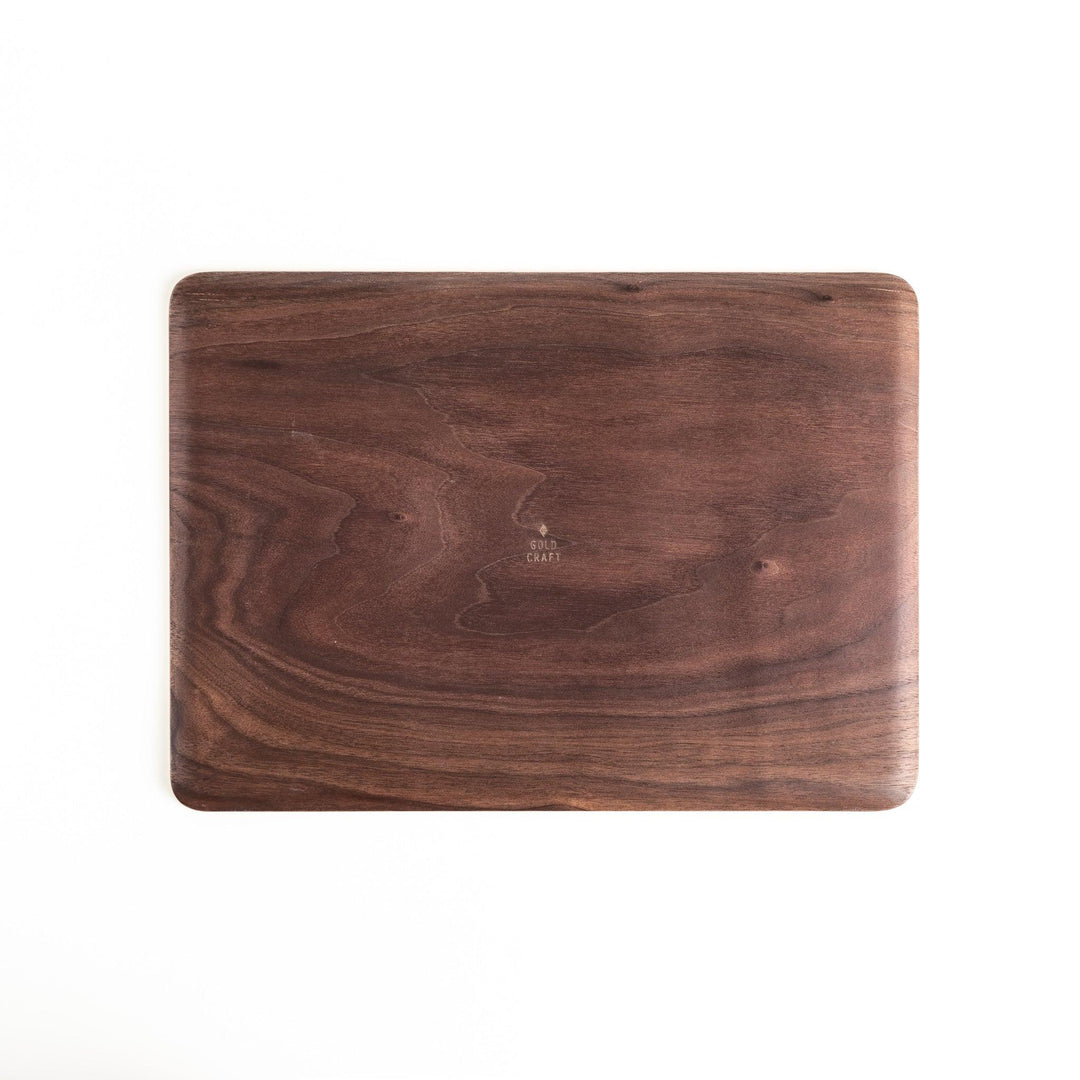 Rectangular walnut serving tray with a beautiful wood grain, perfect for serving breakfast, appetizers, or drinks with a touch of natural elegance.