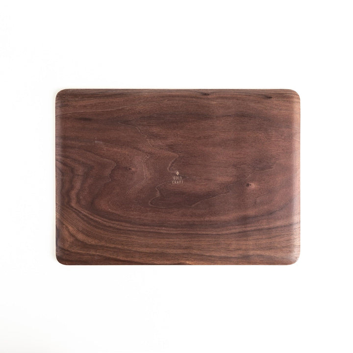 Rectangular walnut serving tray with a beautiful wood grain, perfect for serving breakfast, appetizers, or drinks with a touch of natural elegance.