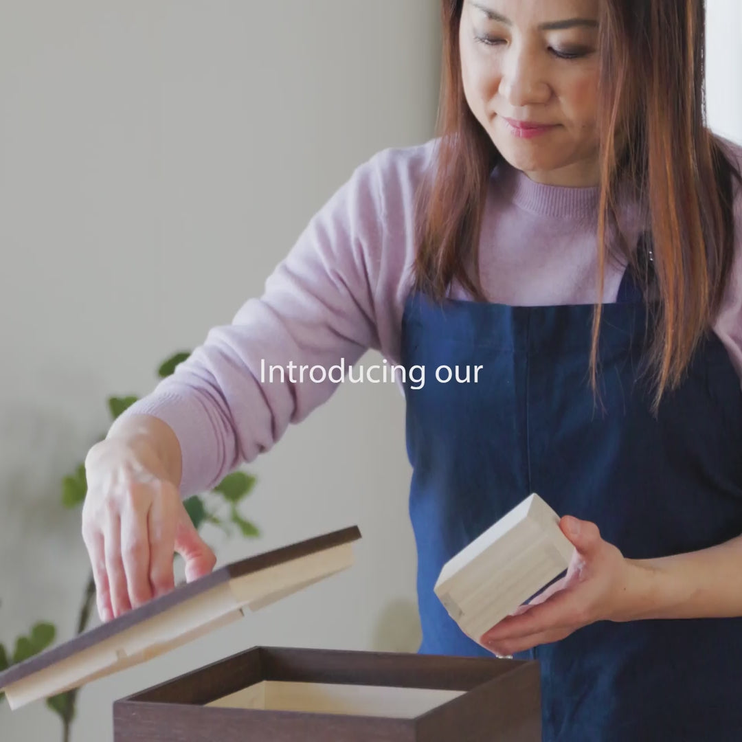 Nami (Just One Cookbook) with Japanese Paulownia rice containers. Features magnetic cup, airtight lid, and stackable design.