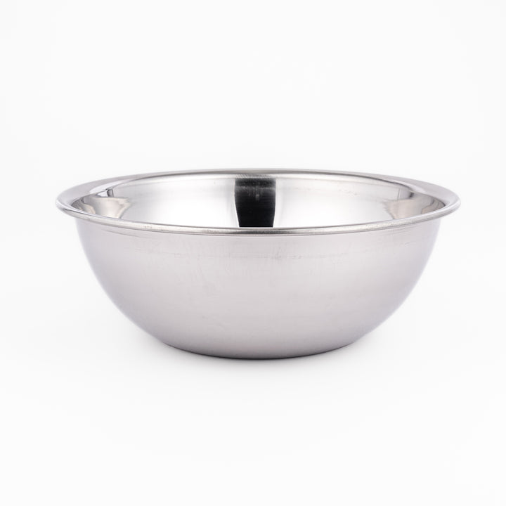 Stainless steel mixing bowl with smooth interior and flared rim, perfect for food prep, mixing, marinating, or serving in everyday kitchens.