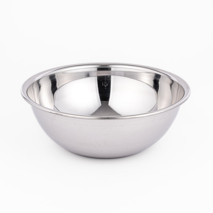 Stainless steel mixing bowl with smooth interior and flared rim, perfect for food prep, mixing, marinating, or serving in everyday kitchens.
