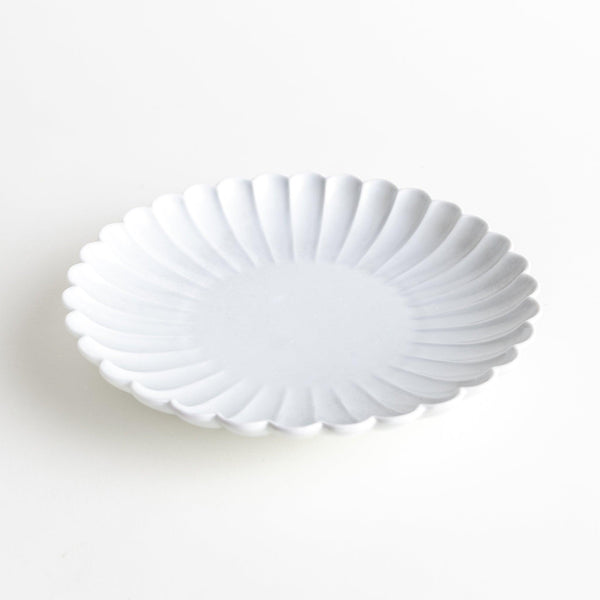 White Matte Chrysanthemum Carved Salad Plate