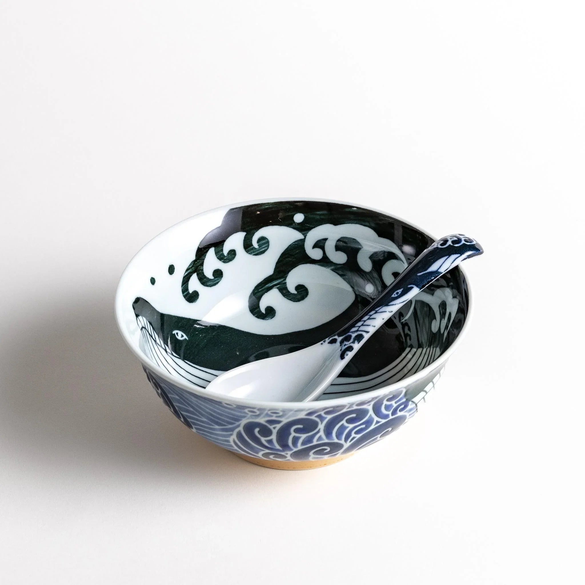 White Wave Whale Ramen Bowl and Spoon Set