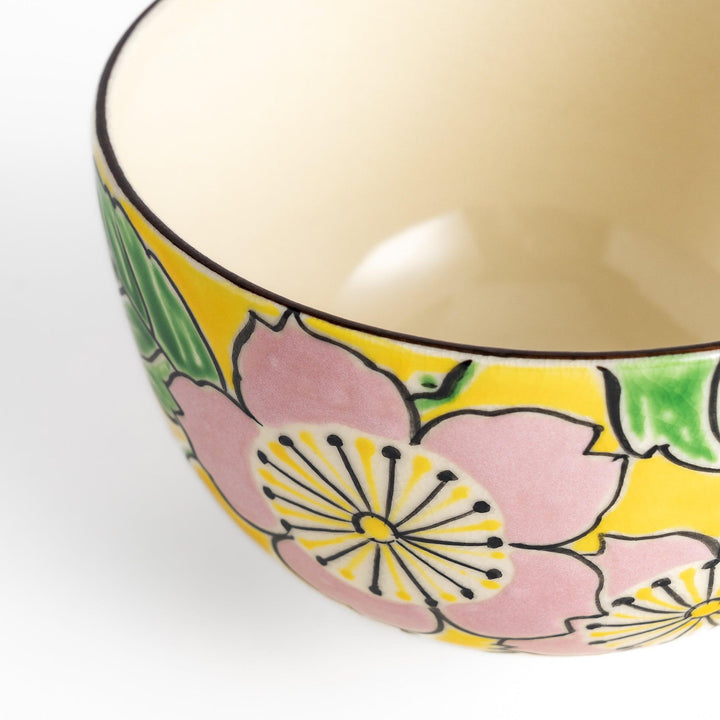Vibrant yellow Matcha bowl, handcrafted ceramic with a unique, nature-inspired design perfect for enjoying traditional Japanese tea.