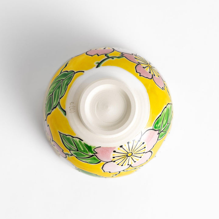 Vibrant yellow Matcha bowl, handcrafted ceramic with a unique, nature-inspired design perfect for enjoying traditional Japanese tea.